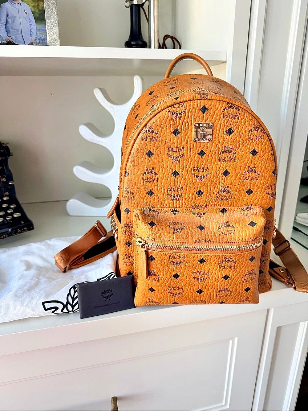 MCM Stark Side Studs Backpack Classic Bag Visetos Cognac Small/Medium Unisex